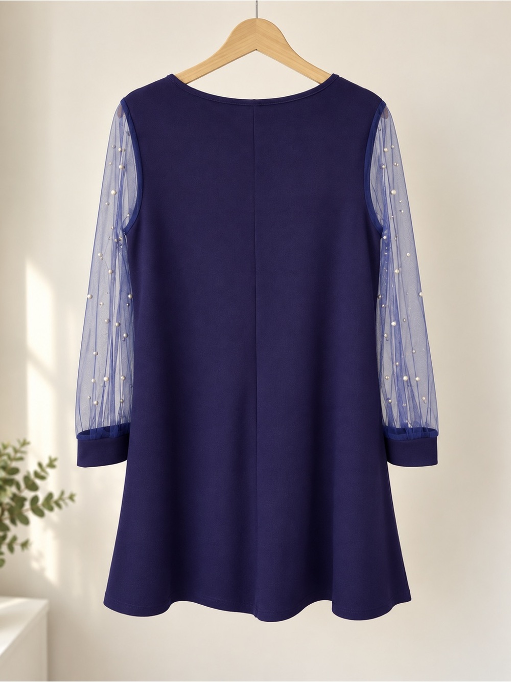 Navy Pearl Sleeve Dress - Picture 2 of 3